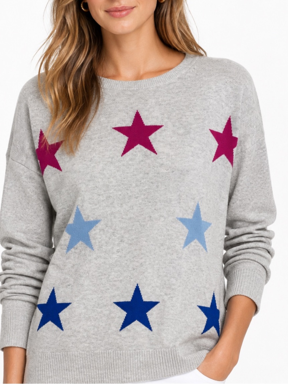 LISA TODD 100% cotton star struck grey relaxed fit crew sweater sz XL